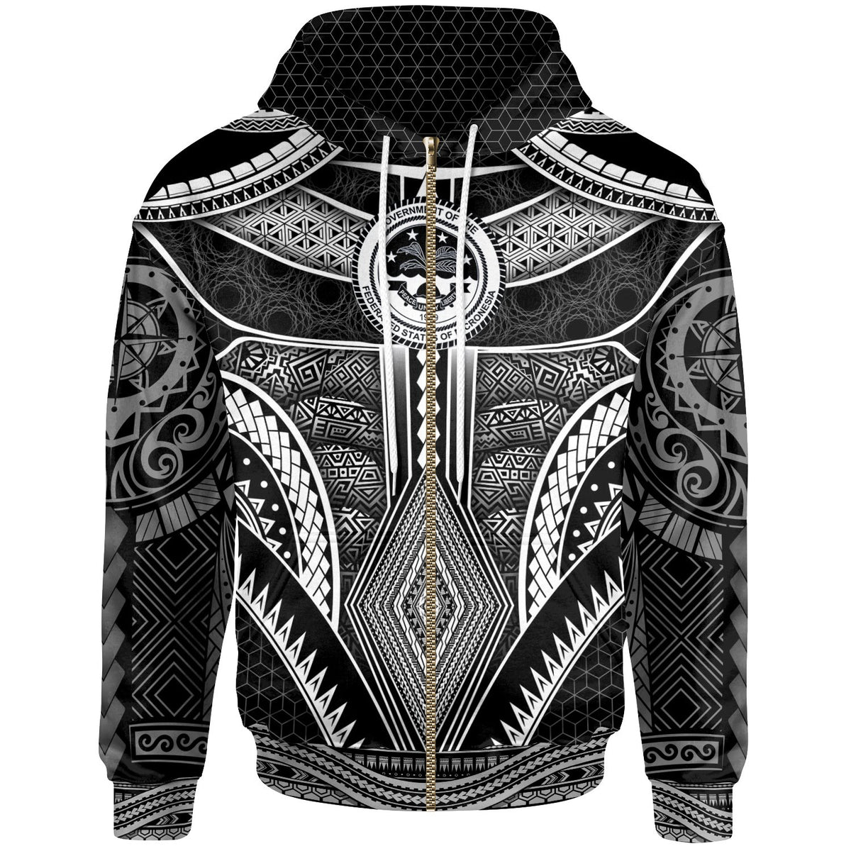 Polynesian FSM Zip up Hoodie Poly Pattern With COA Federated States of Micronesia Unisex Black - Polynesian Pride