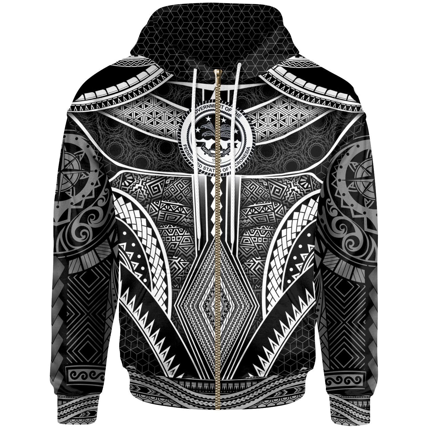 Polynesian FSM Zip up Hoodie Poly Pattern With COA Federated States of Micronesia Unisex Black - Polynesian Pride