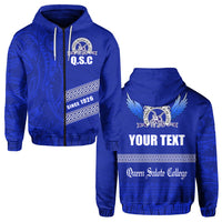 Custom Queen Salote Zip Hoodie Tonga College Unisex Blue - Polynesian Pride