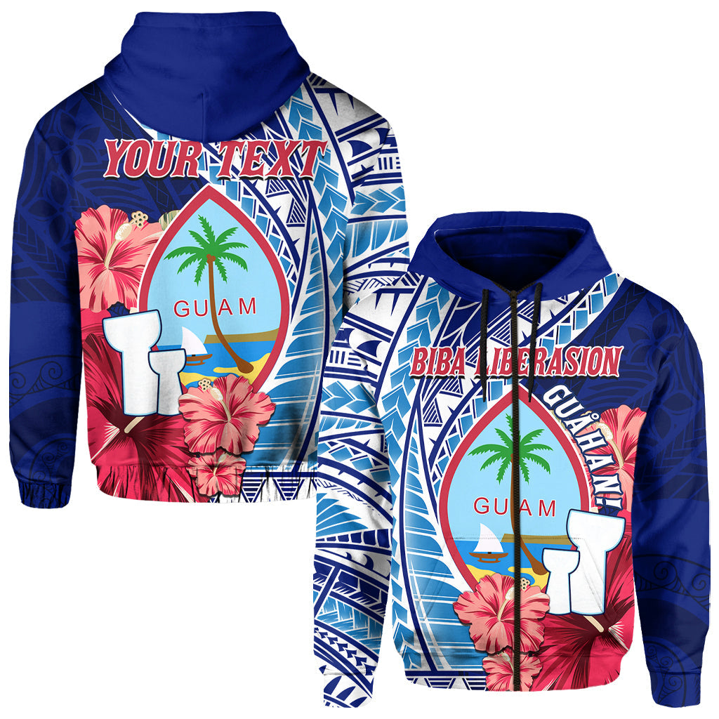 Custom Guam Chamorro Hoodie Happy Liberation Day Latte Stone LT13 Zip Hoodie Blue - Polynesian Pride
