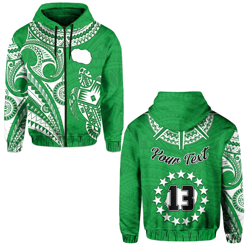 (Custom Text and Number) Rarotonga Cook Islands Hoodie Turtle and Map Style Green LT13 - Polynesian Pride