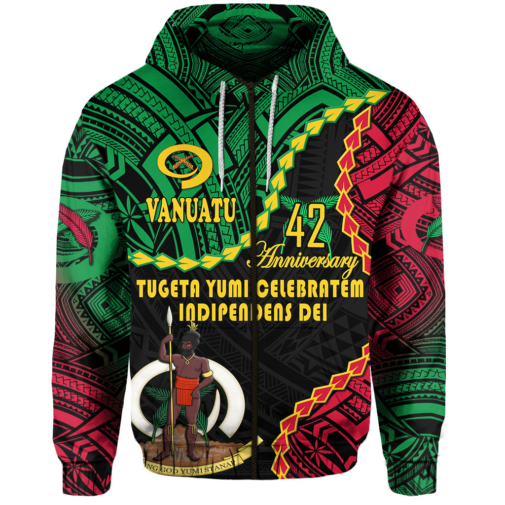 Vanuatu 42nd Anniversary Hoodie Tugeta Yumi Celebratem Indipendens Dei LT9 Zip Hoodie Black - Polynesian Pride