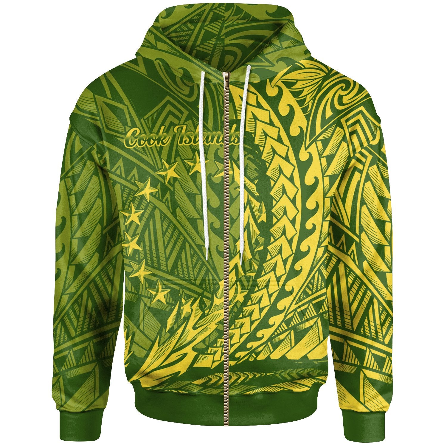 Cook Islands Zip Hoodie Wings Style Unisex Green - Polynesian Pride