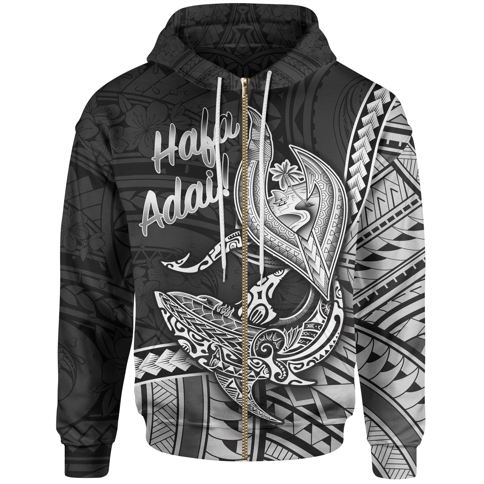Guam Zip Hoodie Hafa Adai Polynesian Patterns Unisex Black - Polynesian Pride