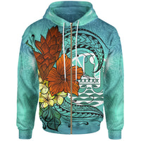 Tahiti Zip Hoodie Tropical Flowers Style Unisex Blue - Polynesian Pride