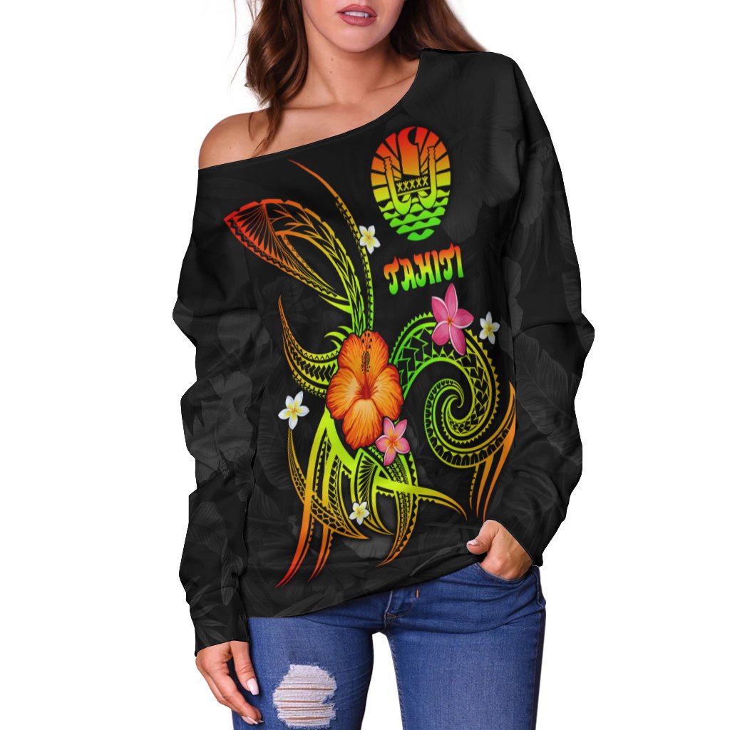 Polynesian Tahiti Women's Off Shoulder Sweater - Legend of Tahiti (Reggae) - Polynesian Pride