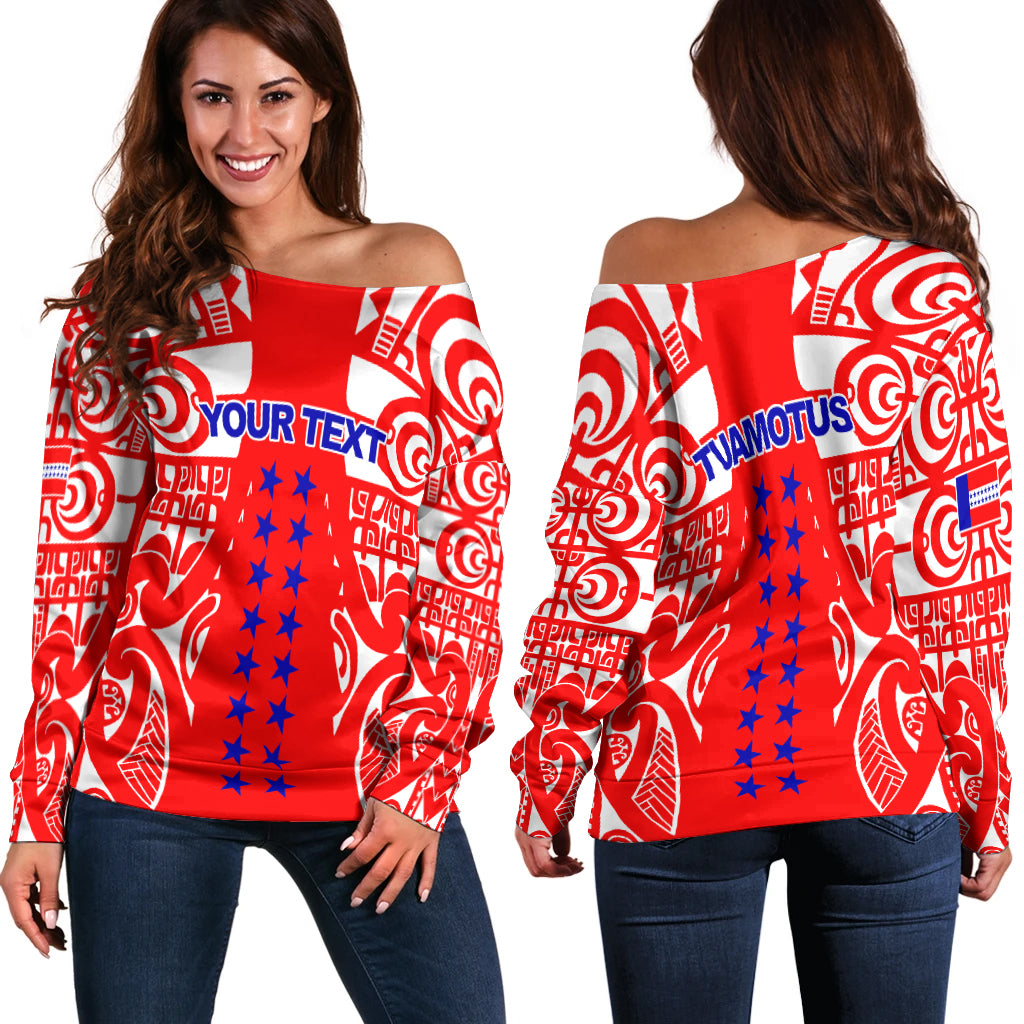 (Custom Personalised) Tuamotu Archipelago Tribal Tattoo Women Off Shoulder Sweater - LT12 Red - Polynesian Pride