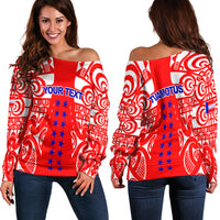 (Custom Personalised) Tuamotu Archipelago Tribal Tattoo Women Off Shoulder Sweater - LT12 Red - Polynesian Pride