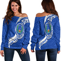 (Custom Personalised) Pohnpei Women Off Shoulder Sweater - Micronesia Pride Blue - LT12 Blue - Polynesian Pride