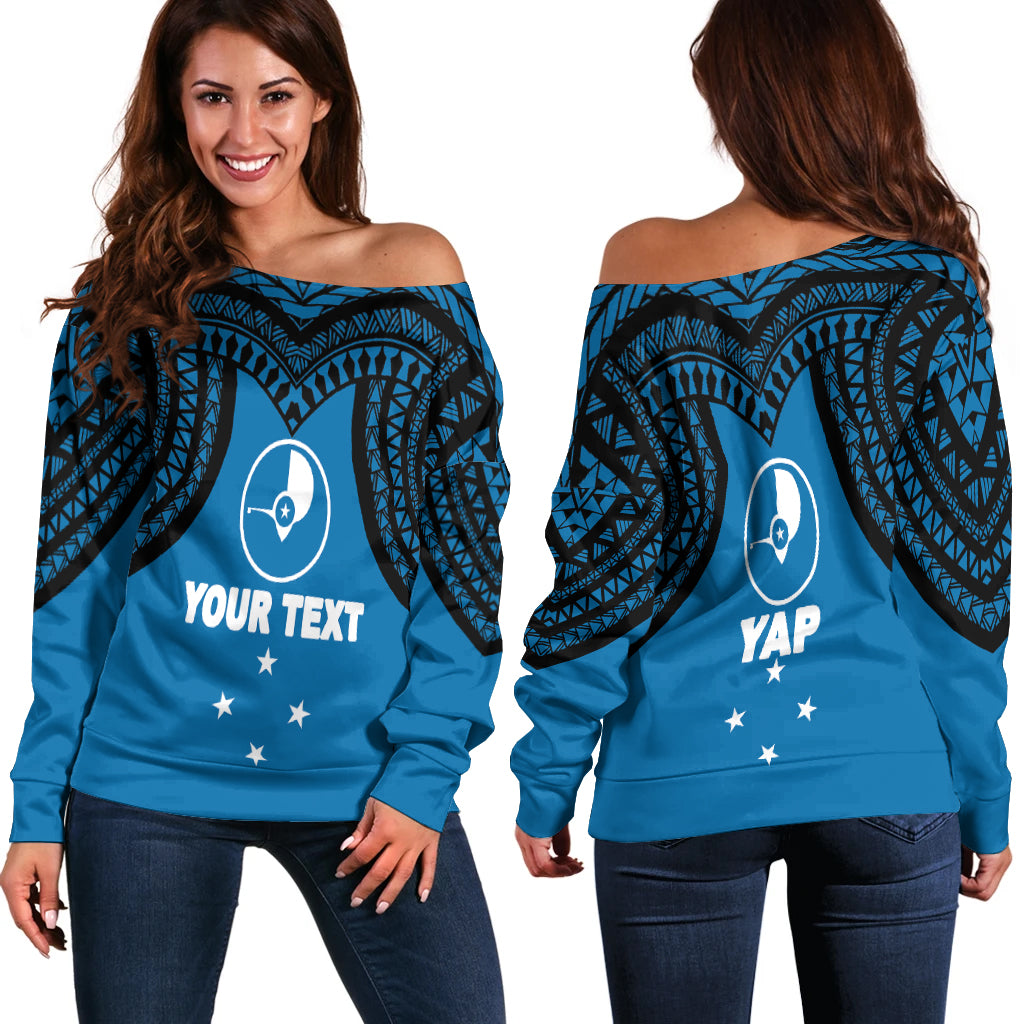 (Custom Personalised)Micronesia Yap - Proud Yapese Women Off Shoulder Sweater - LT12 Blue - Polynesian Pride