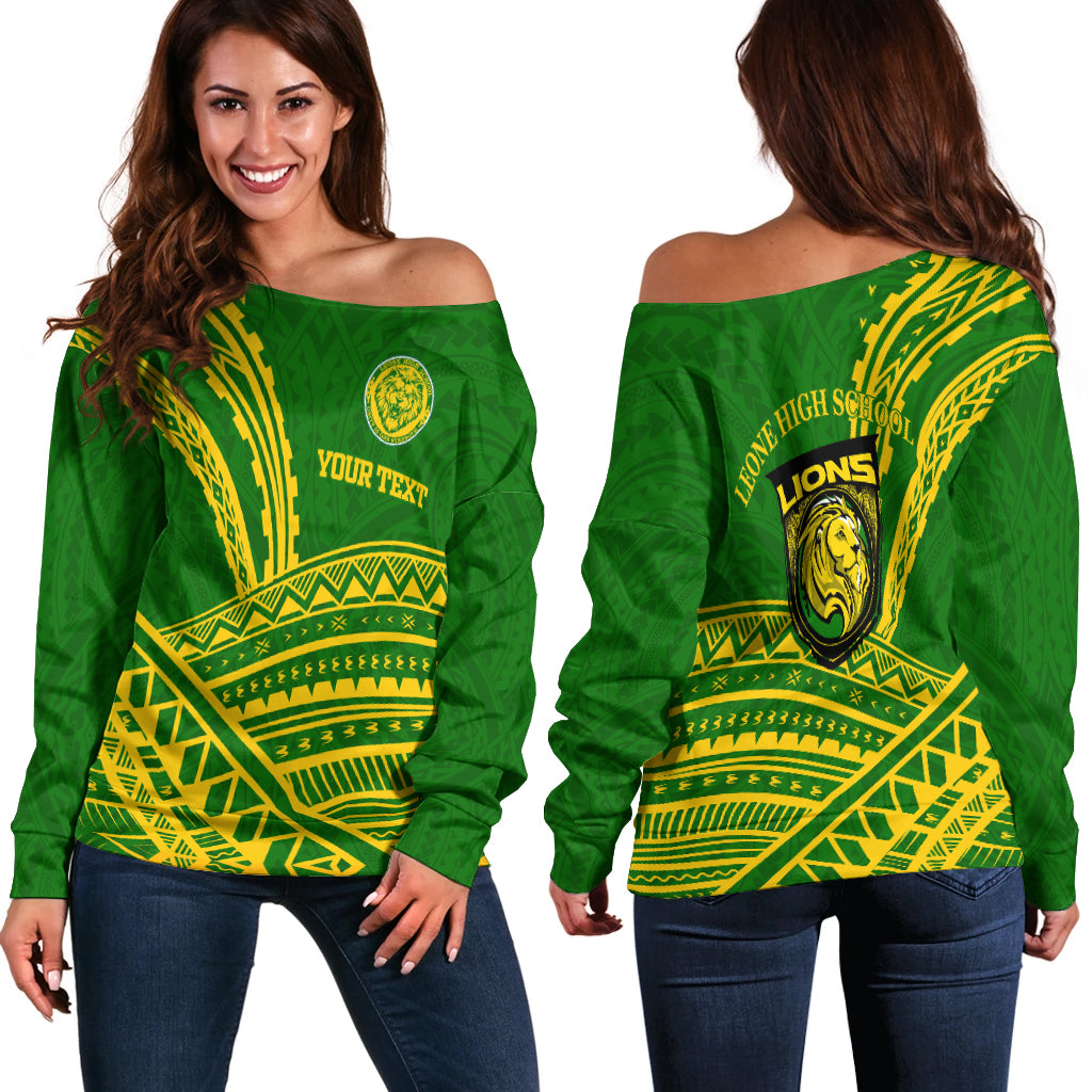 (Custom Personalised) Leone High School Pride Women Off Shoulder Sweater - LT12 Green - Polynesian Pride
