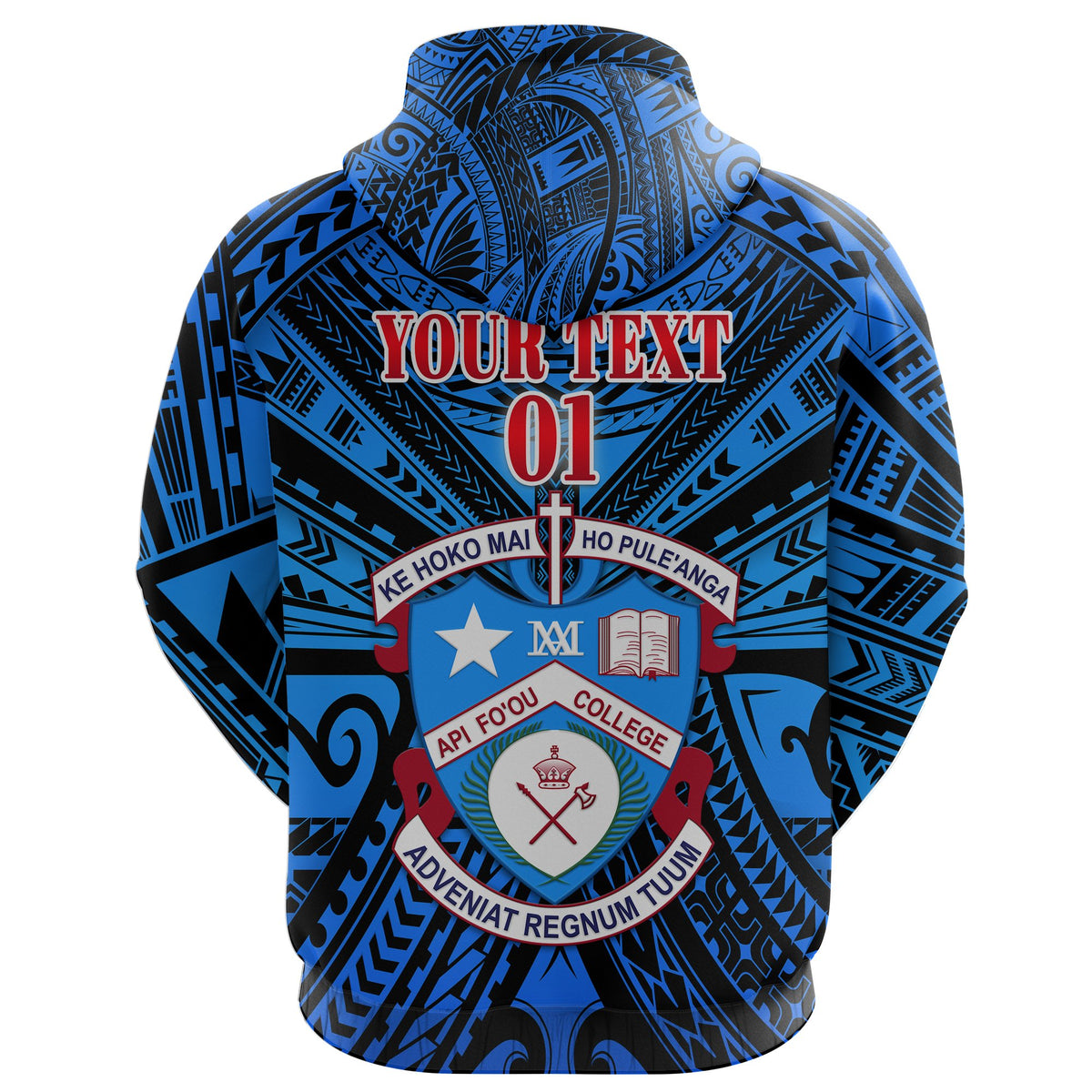 Custom Kolisi Apifoou College Tonga Zip Hoodie Blue, Custom Text and Number - Polynesian Pride