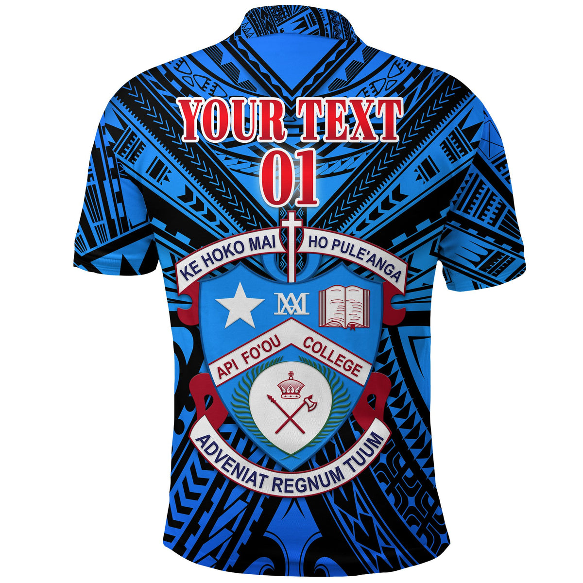 Custom Kolisi Apifoou College Polo Shirt Tonga Blue, Custom Text and Number - Polynesian Pride
