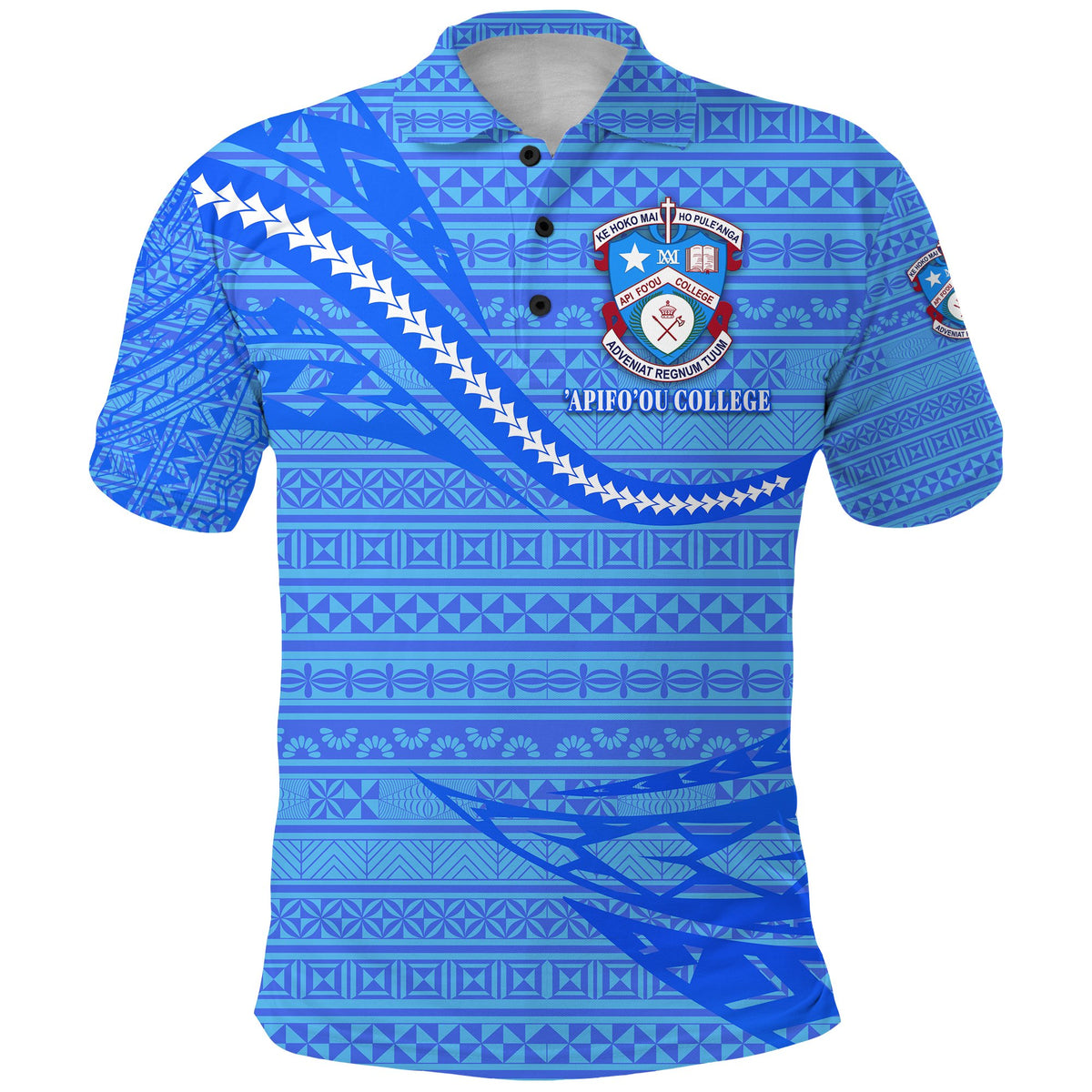 Custom Apifoou College Polo Shirt Tonga Unique Version Full Blue - Polynesian Pride