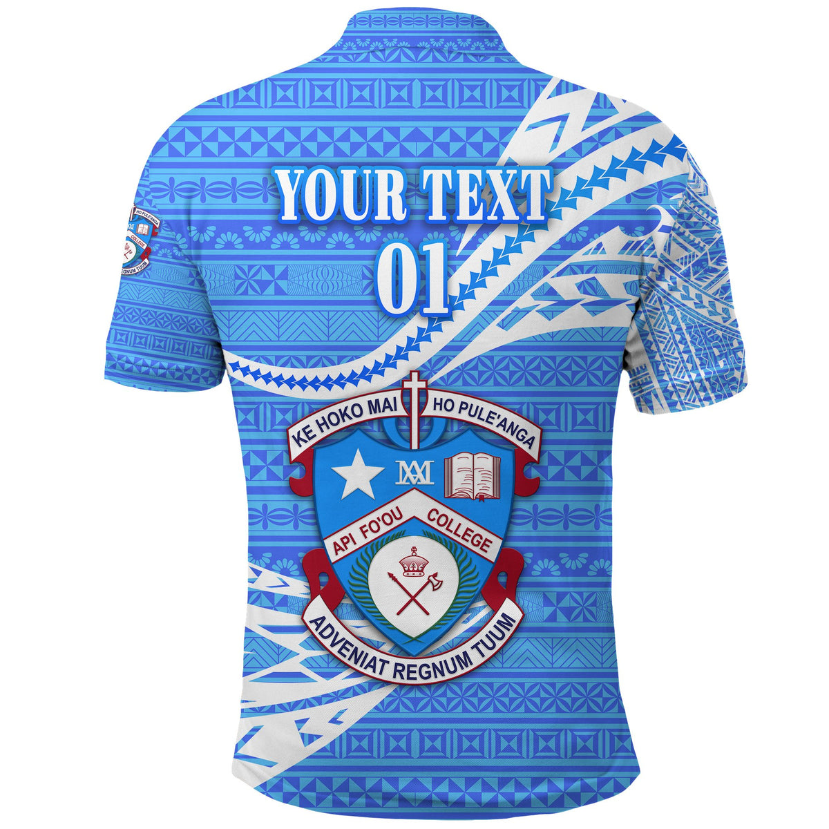 Custom Apifoou College Polo Shirt Tonga Unique Version Blue, Custom Text and Number - Polynesian Pride
