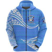 Custom Apifoou College Tonga Zip Hoodie Unique Version Blue, Custom Text and Number - Polynesian Pride