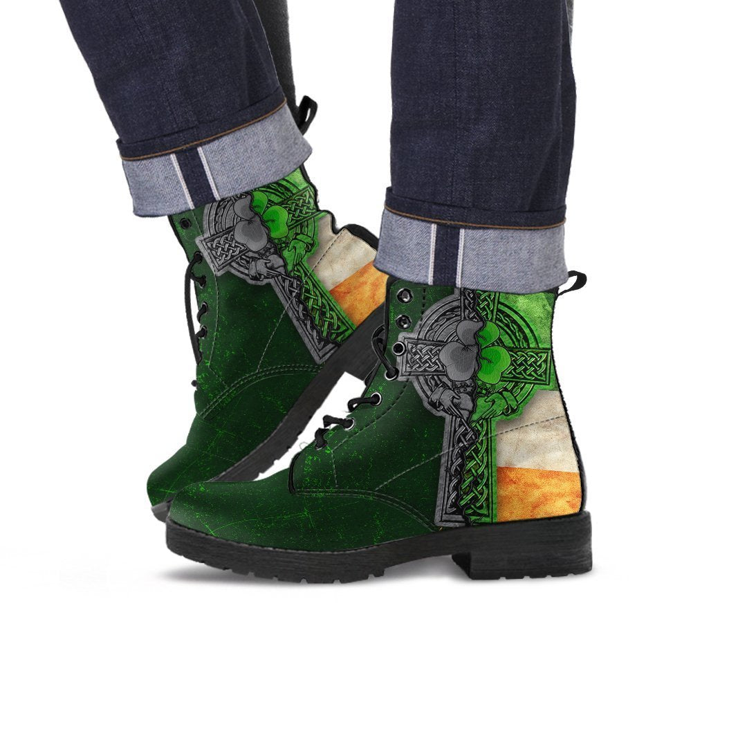 Ireland Celtic Leather Boots - Irish Claddagh Cross - Polynesian Pride