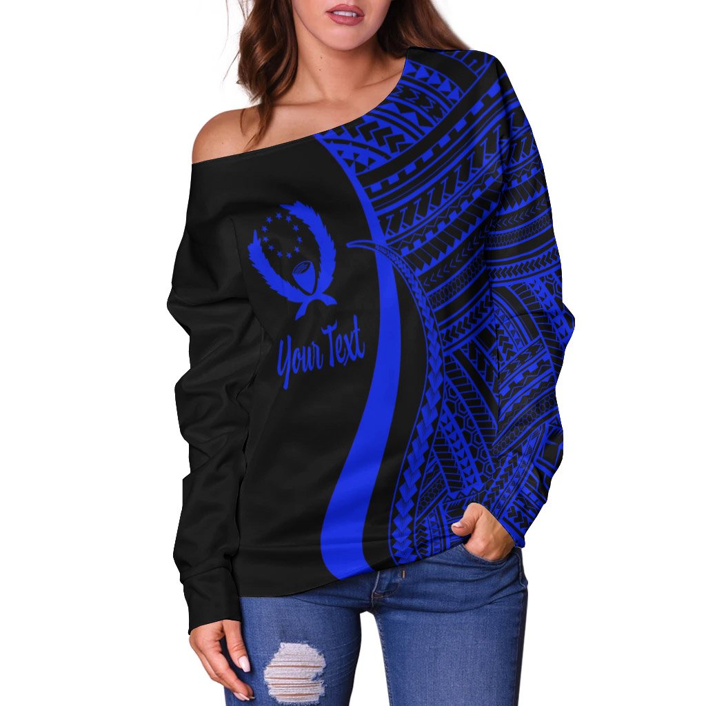 Pohnpei Custom Personalised Women's Off Shoulder Sweater - Blue Polynesian Tentacle Tribal Pattern - Polynesian Pride