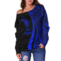 New Caledonia Women's Off Shoulder Sweater - Blue Polynesian Tentacle Tribal Pattern - Polynesian Pride