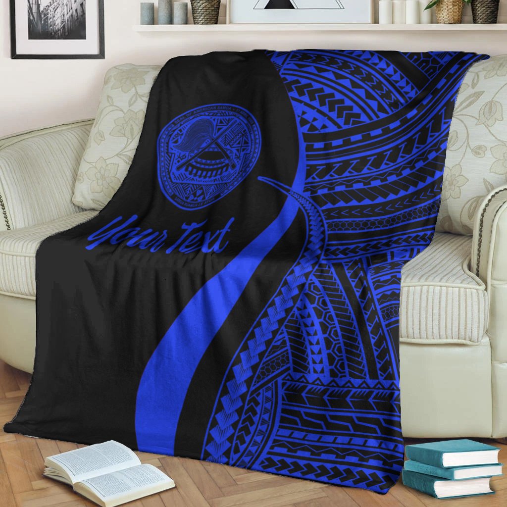 American Samoa Custom Personalised Premium Blanket - Blue Polynesian Tentacle Tribal Pattern - Polynesian Pride