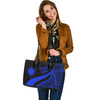 Marshall Islands Large Leather Tote Bag - Blue Polynesian Tentacle Tribal Pattern - Polynesian Pride