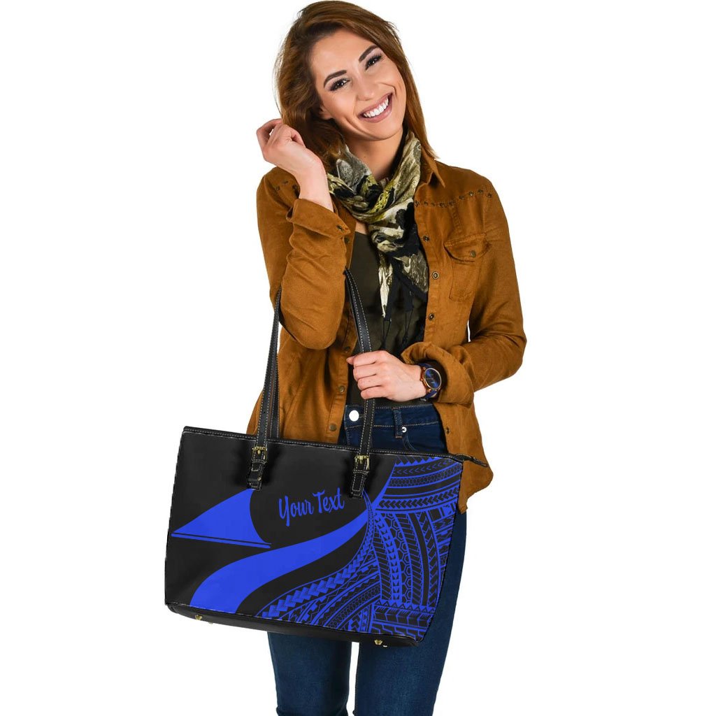 Tokelau Custom Personalised Large Leather Tote Bag - Blue Polynesian Tentacle Tribal Pattern - Polynesian Pride