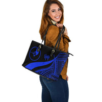 Yap Large Leather Tote Bag - Blue Polynesian Tentacle Tribal Pattern - Polynesian Pride