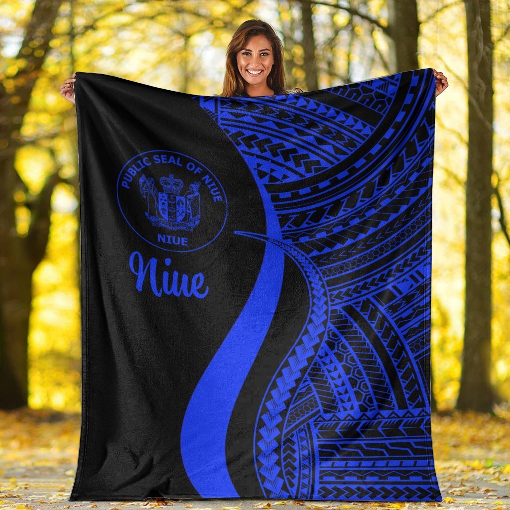 Niue Premium Blanket - Blue Polynesian Tentacle Tribal Pattern - Polynesian Pride
