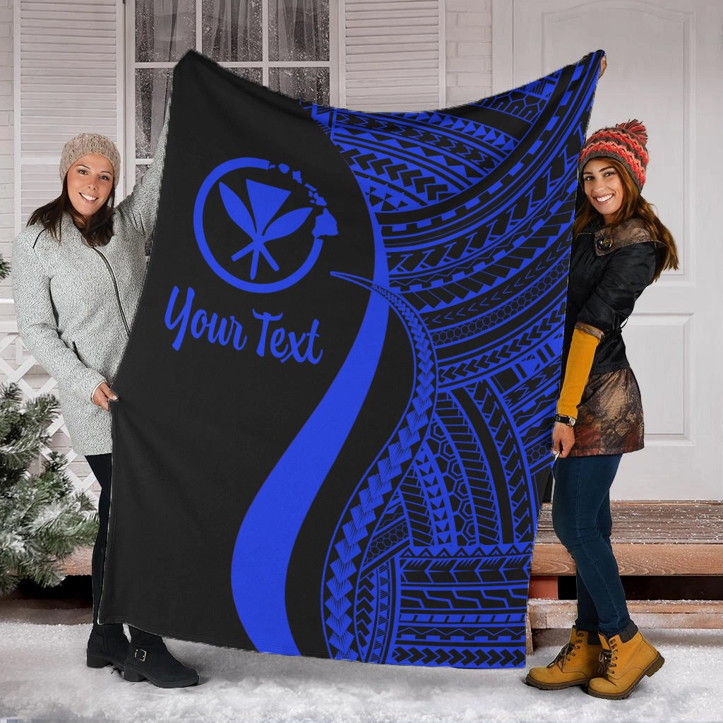 Hawaii Custom Personalised Premium Blanket - Blue Polynesian Tentacle Tribal Pattern White - Polynesian Pride