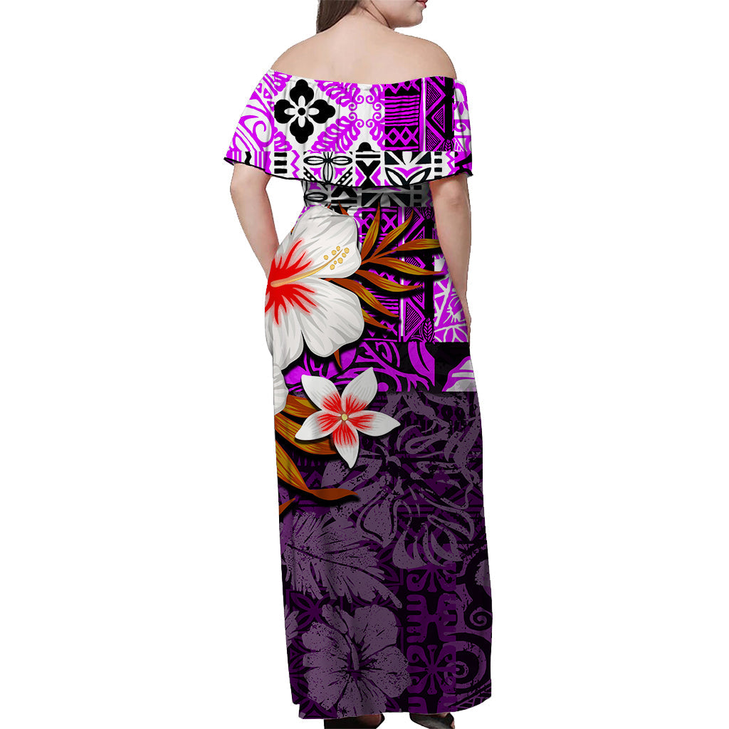 Custom Hawaiian Tribal Hammerhead Shark Tattoo Matching Hawaiian Shirt and Dress with Polynesian Hibiscus Purple LT6 - Polynesian Pride