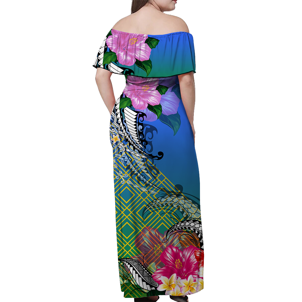 (Custom Personalised) South Sea Islanders Kanakas Hibiscus Polynesia Off Shoulder Long Dress - LT2 - Polynesian Pride
