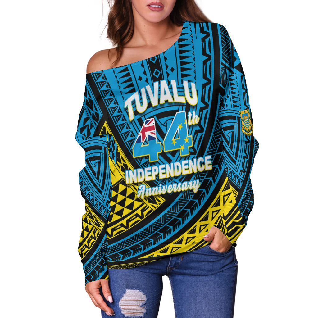 Tuvalu Women Off Shoulder Sweater 44th Independence Anniversary - Tribal Pattern - LT12 - Polynesian Pride