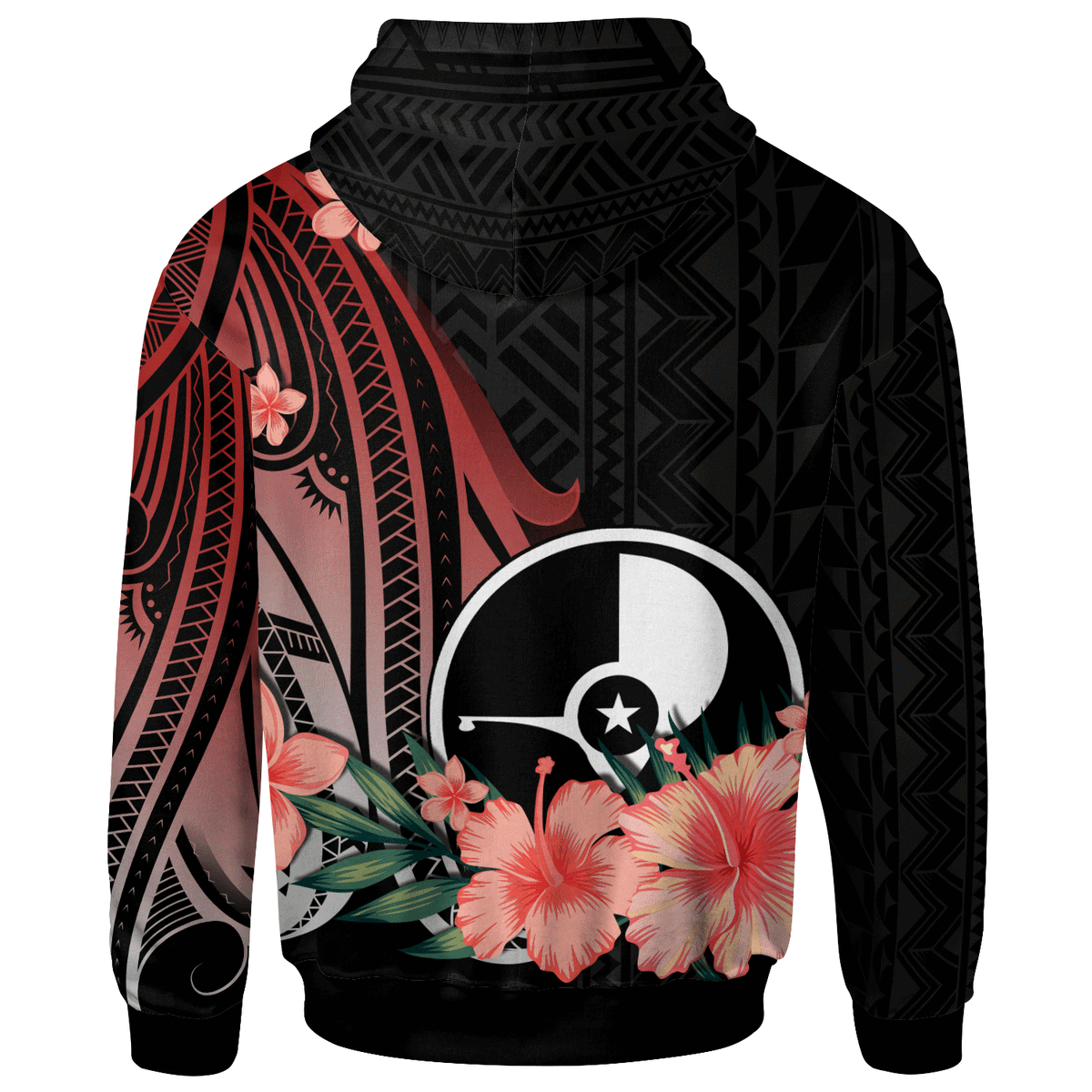 Yap Custom Zip Hoodie Red Polynesian Hibiscus Pattern Style - Polynesian Pride
