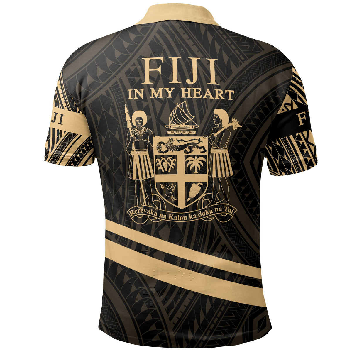Fiji Polo Shirt In My Heart Style Gold Polynesian Patterns - Polynesian Pride