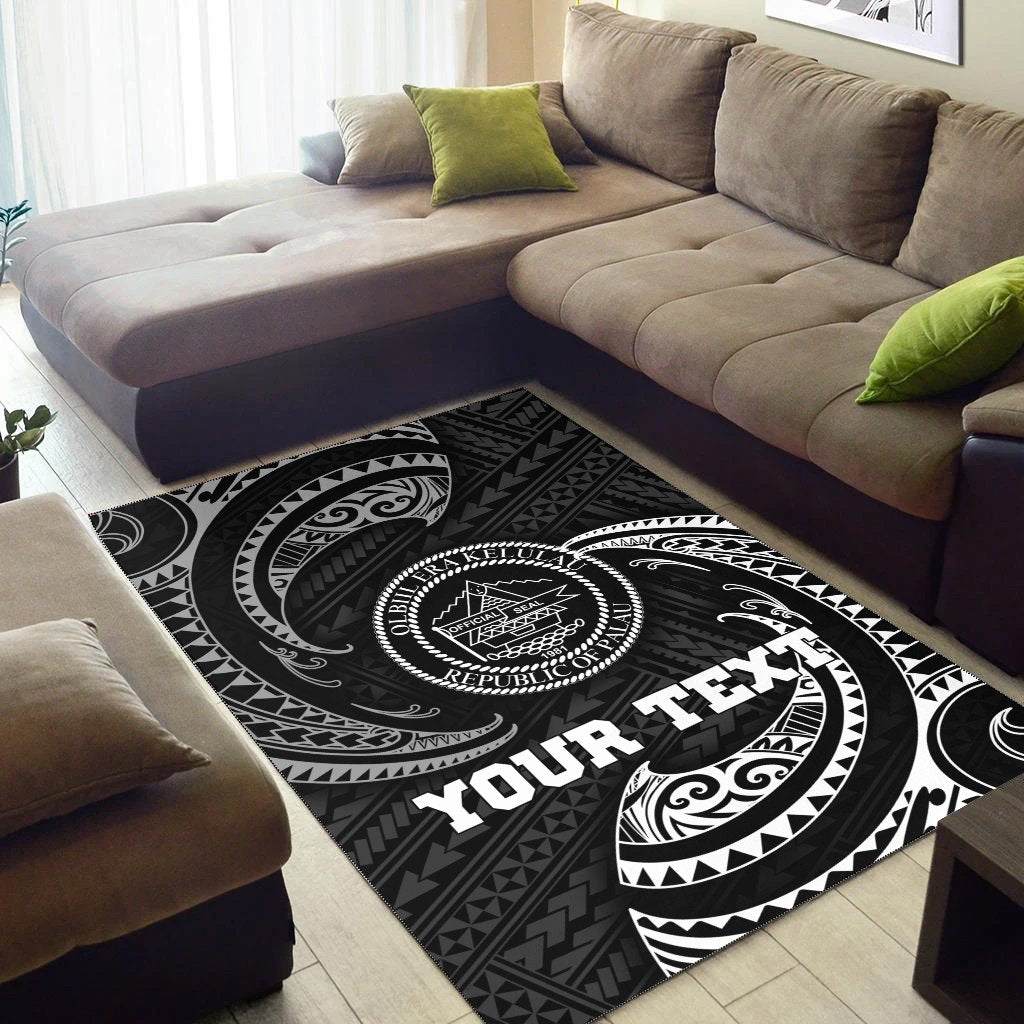 Palau Polynesian Custom Personalised Area Rug - White Tribal Wave - Polynesian Pride