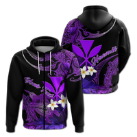 Custom Hawaii Turtle With Plumeria Leaf Purple Hoodie LT12 Zip Hoodie Black - Polynesian Pride