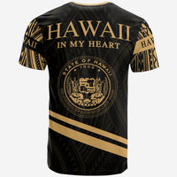 Hawaii T Shirt In My Heart Style Gold Polynesian Patterns - Polynesian Pride