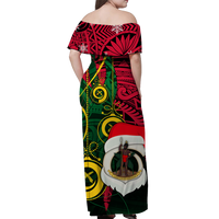 (Custom Personalised) Vanuatu Christmas - Joyeux Nol Santas God Yumi Off Shoulder Long Dress - LT2 - Polynesian Pride