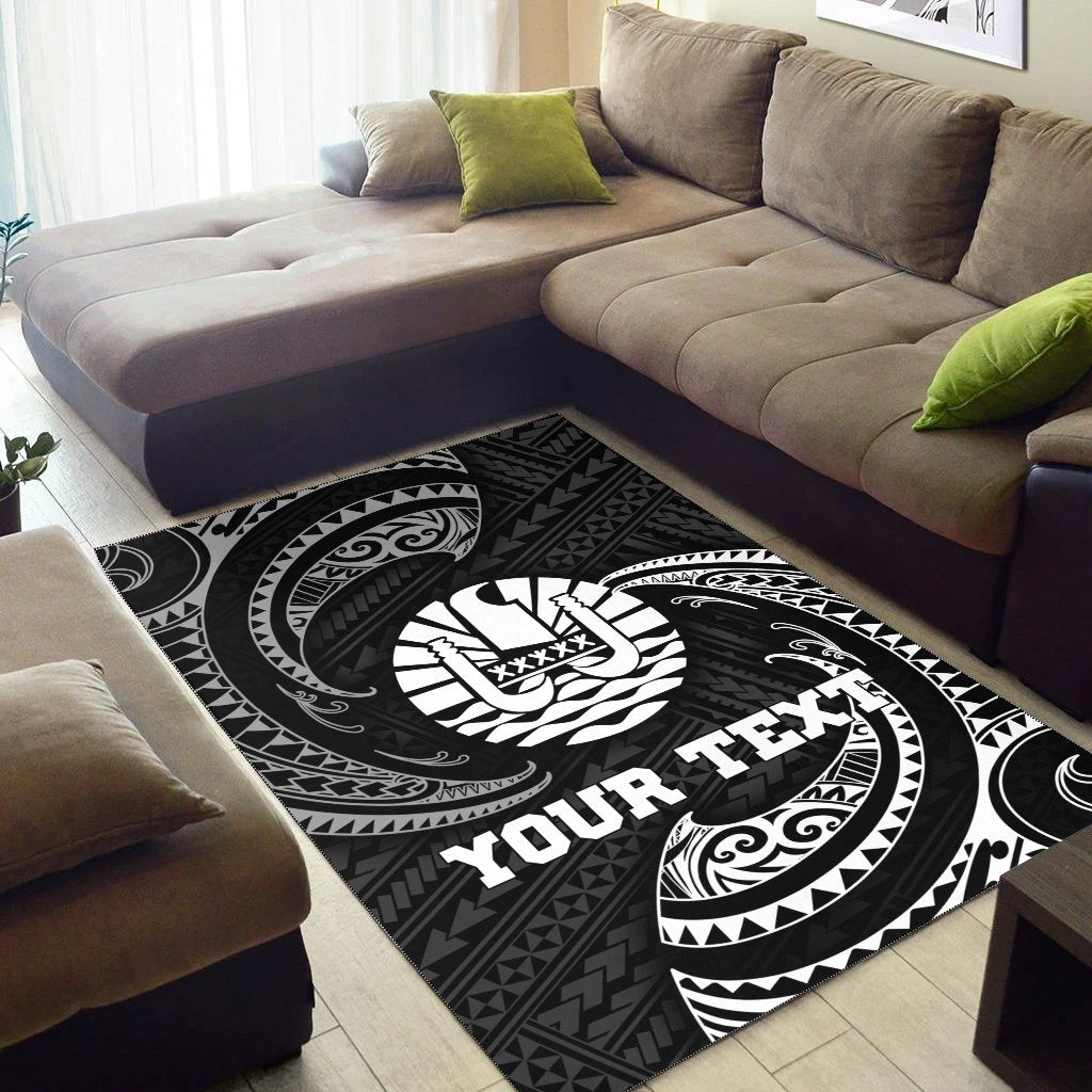 Tahiti Polynesian Custom Personalised Area Rug - White Tribal Wave - Polynesian Pride