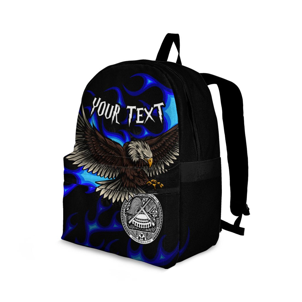 American Samoa Polynesian Custom Personalised Backpack - Eagle With Flame Blue - Polynesian Pride
