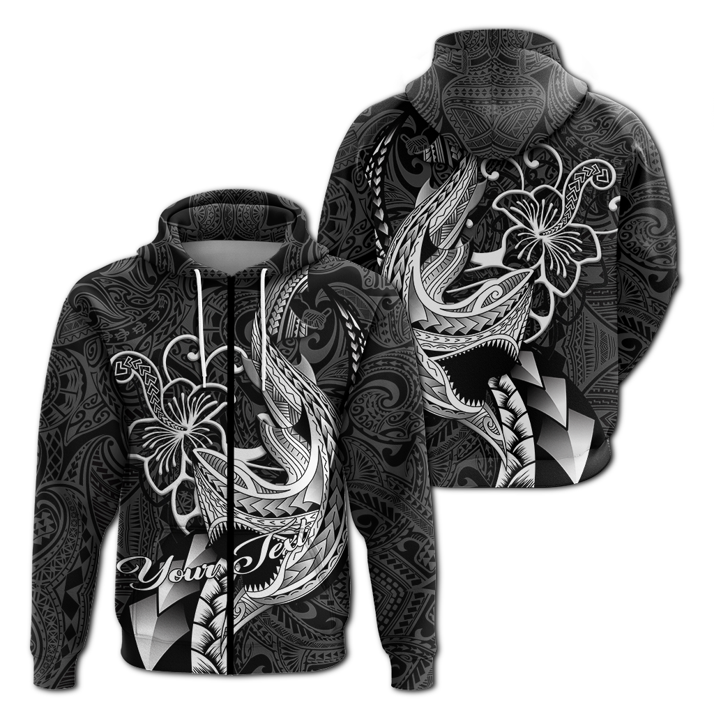 Custom Polynesian Shark Tattoo Hawaii Tribal Hoodie LT12 Zip Hoodie Black - Polynesian Pride