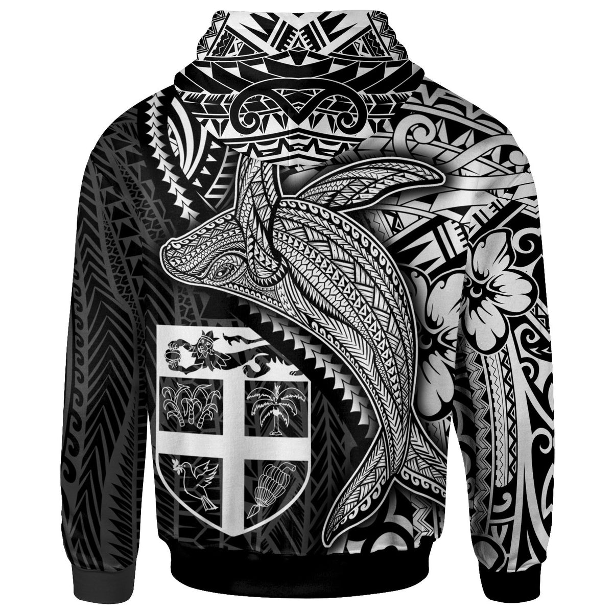 Fiji Coat of Arm Hoodie Humpback Whale & Coat of Arms White - Polynesian Pride
