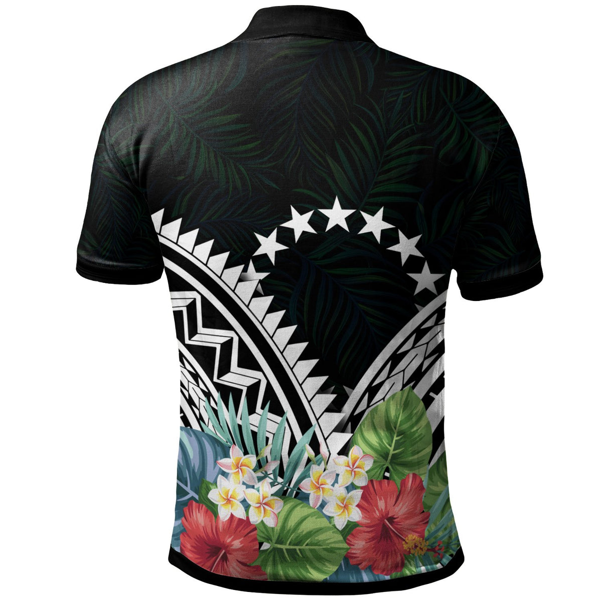 Cook Islands Polo Shirt Kuki Airani Coat of Arms and Polynesian Tropical Flowers White - Polynesian Pride