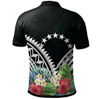 Cook Islands Polo Shirt Kuki Airani Coat of Arms and Polynesian Tropical Flowers White - Polynesian Pride