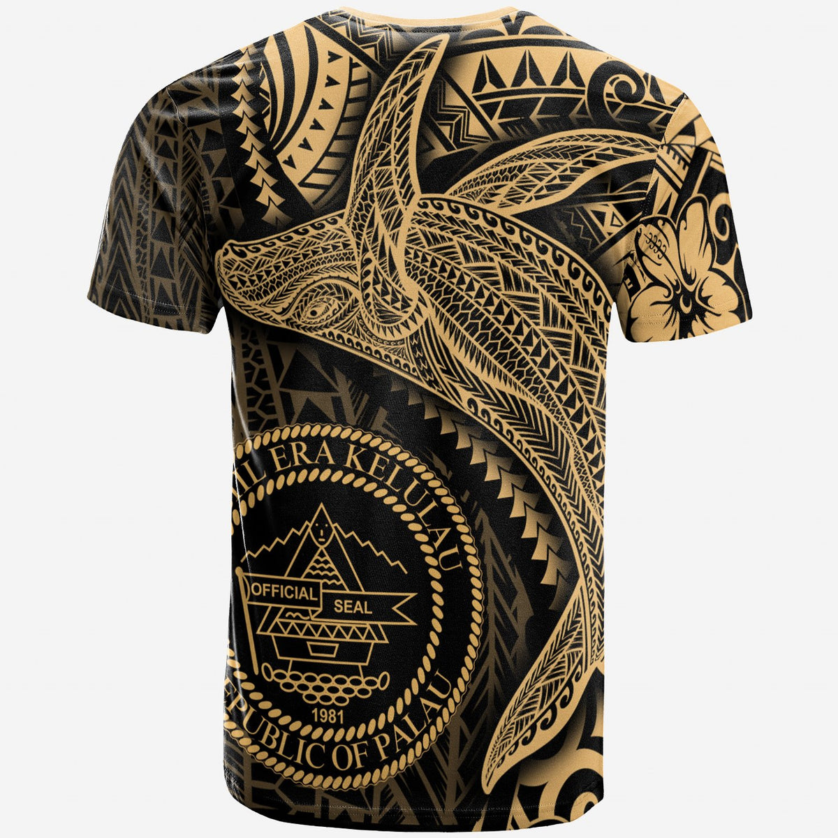Palau T Shirt Humpback Whale & Coat of Arms Gold - Polynesian Pride