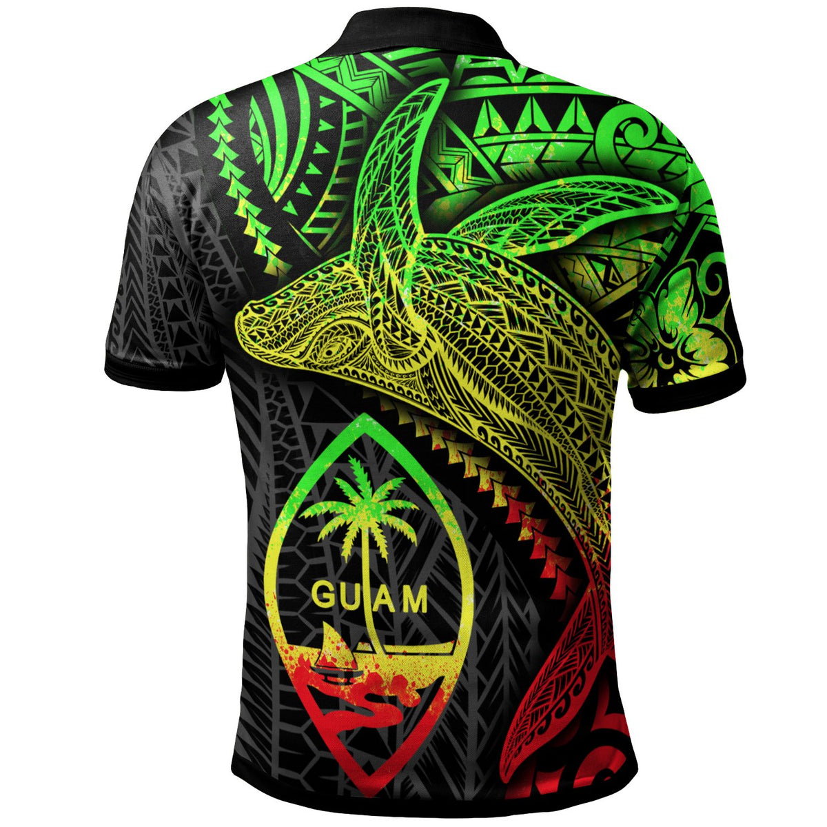 Guam Polo Shirt Humpback Whale and Coat of Arms Reggae - Polynesian Pride