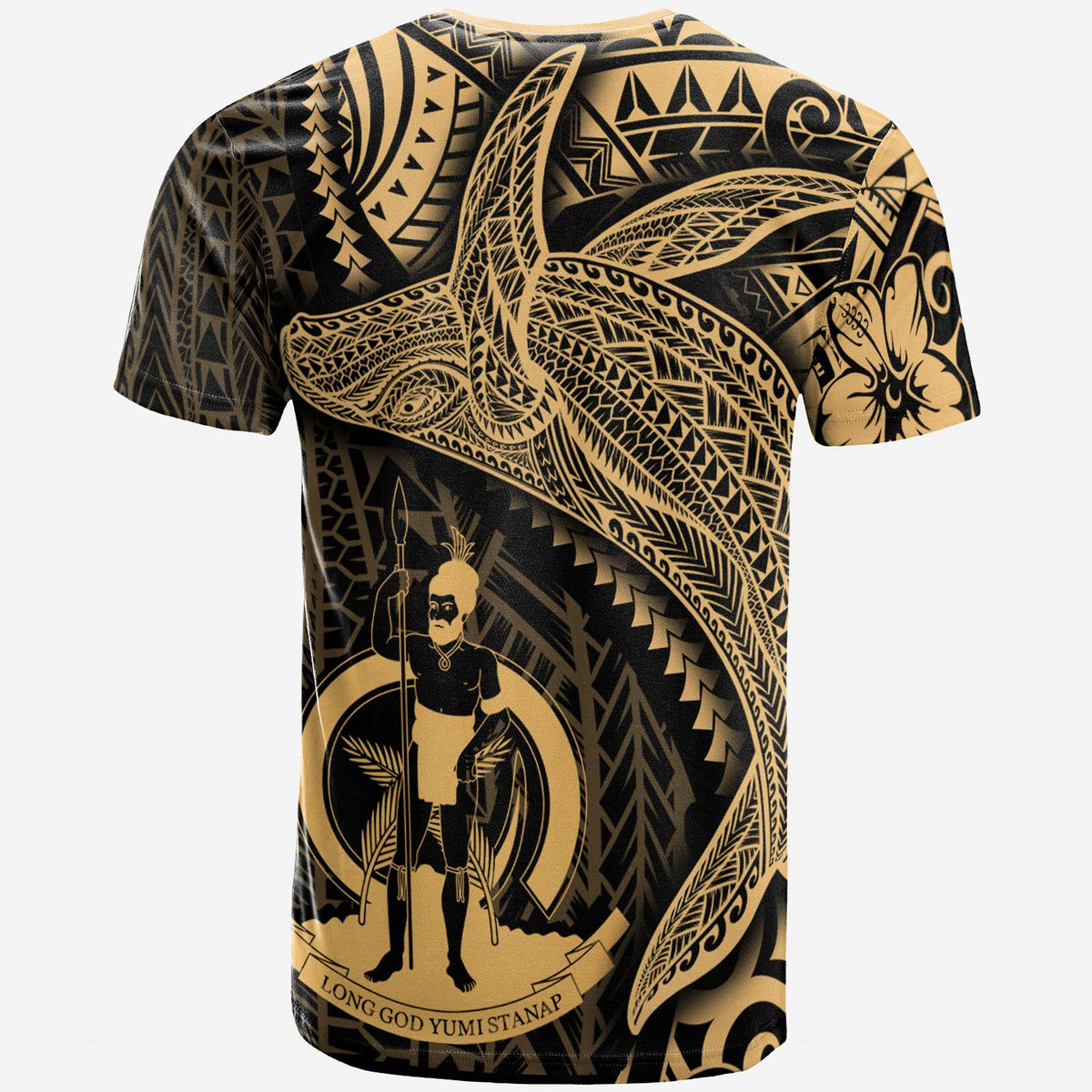Vanuatu T Shirt Humpback Whale & Coat of Arms Gold - Polynesian Pride