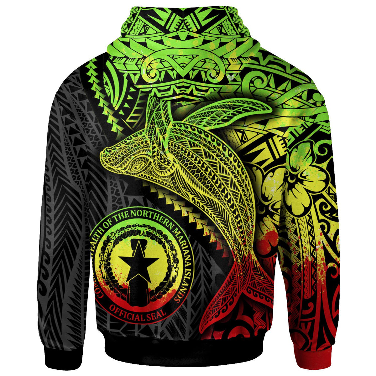 Northern Mariana Islands Zip up Hoodie Humpback Whale & Coat of Arms Reggae - Polynesian Pride
