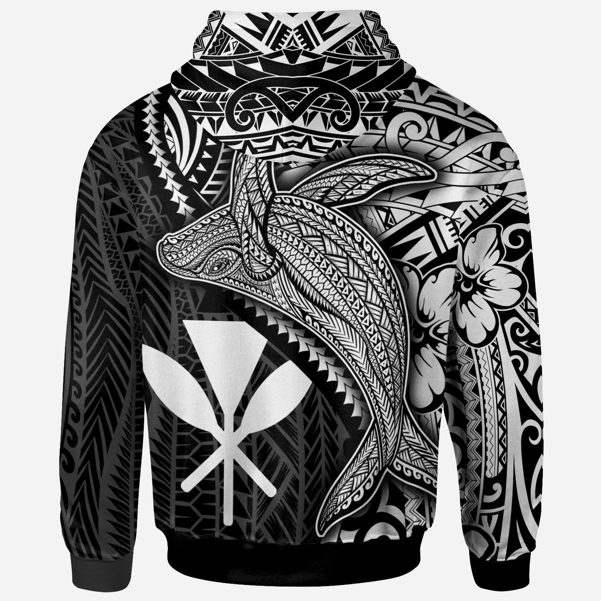 Hawaii Kanaka Maoli Hoodie Humpback Whale & Coat of Arms White - Polynesian Pride