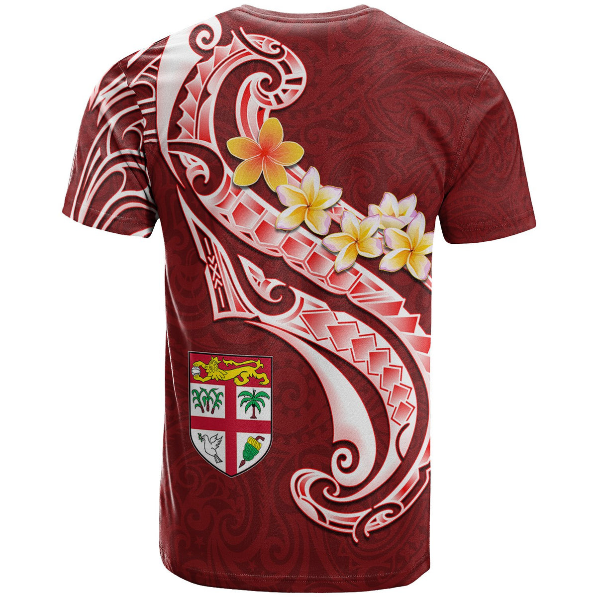 Fiji T Shirt Fijian Seal Polynesian Patterns Plumeria (Red) - Polynesian Pride